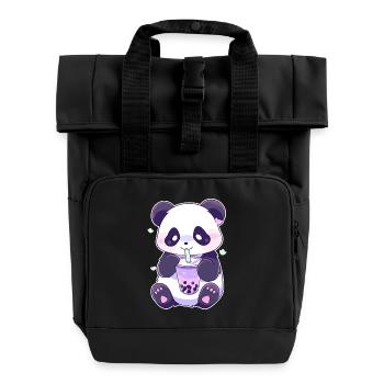 Kawaii Panda trinkt Boba Bubble Tea Chibi - Rolltop Rucksack mit zwei Griffen - Schwarz - Vorne