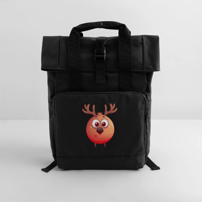Rundes Rentier-Weihnachtskugel Comic Design Rolltop Rucksack mit zwei Griffen