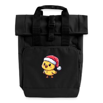Festive Fluffy: Cute chick with - Roll Top Backpack with Two Handles - black - Front