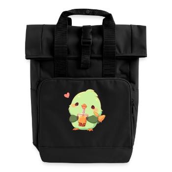 Kawaii Lovebird Drinks Boba Bubble Tea Chibi - Roll Top Backpack with Two Handles - black - Front