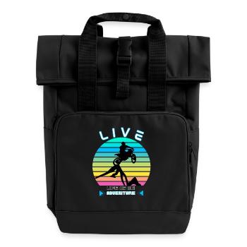 Living Life as an Adventure - Moto Cross - Roll Top Backpack with Two Handles - black - Front