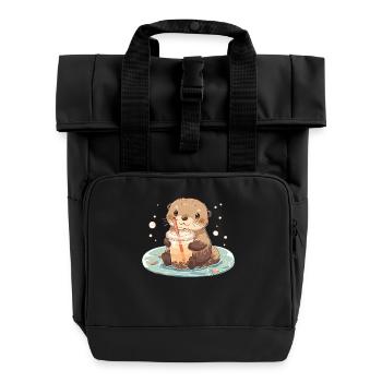Kawaii Loutre Boissons Boba Bubble Tea Chibi - Sac à dos Roll Top à deux anses - noir - Devant