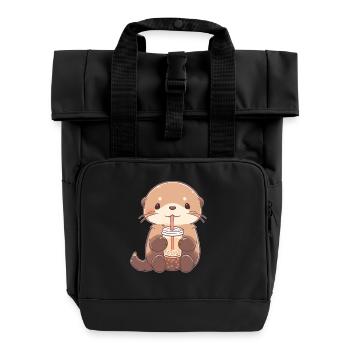 Kawaii Loutre Boissons Boba Bubble Tea Chibi - Sac à dos Roll Top à deux anses - noir - Devant