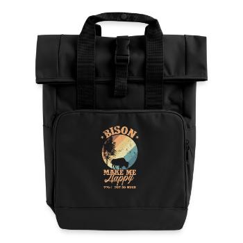 Bison make my Happy Umwelt Tier - Rolltop Rucksack mit zwei Griffen - Schwarz - Vorne