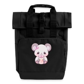 Kawaii Koala Boissons Boba Bubble Tea Chibi - Sac à dos Roll Top à deux anses - noir - Devant
