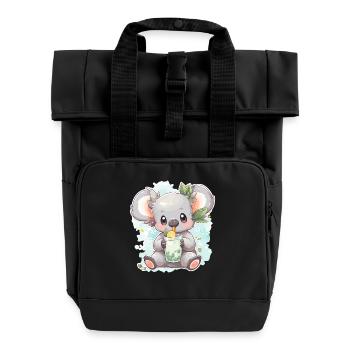 Kawaii Koala Boissons Boba Bubble Tea Chibi - Sac à dos Roll Top à deux anses - noir - Devant