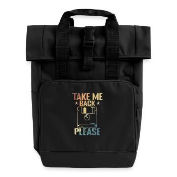 Take me back Please Floppy Disk Retro Storage Module - Roll Top Backpack with Two Handles - black - Front