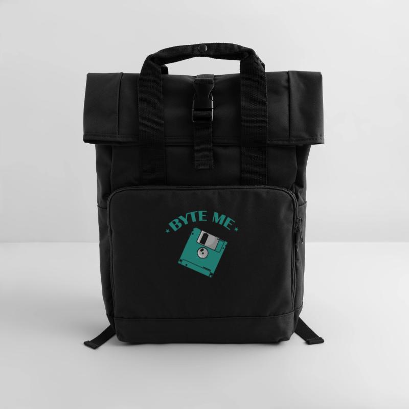 Byte me Floppy Disk Floppy Disk Retro Memory Module Roll Top Backpack with Two Handles