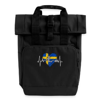 Stockholm Skyline Herzschlag Herz I Love Schweden - Rolltop Rucksack mit zwei Griffen - Schwarz - Vorne