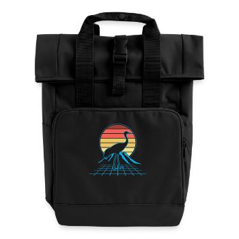 Sandhill Crane Retro Vogelbeobachtung - Rolltop Rucksack mit zwei Griffen - Schwarz - Vorne