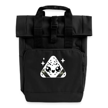 Entzückende Kawaii Onigiri Japanische Reisbällchen - Rolltop Rucksack mit zwei Griffen - Schwarz - Vorne