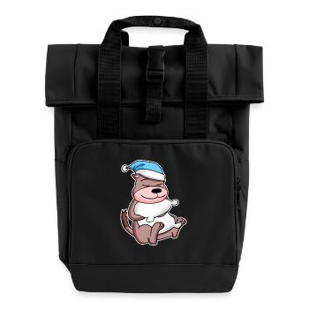 Belette avec oreiller et bonnet de somnolence - Sac à dos Roll Top à deux anses - noir - Devant