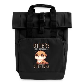 Adorable Otter Illustration for Animal Enthusiasts - Roll Top Backpack with Two Handles - black - Front