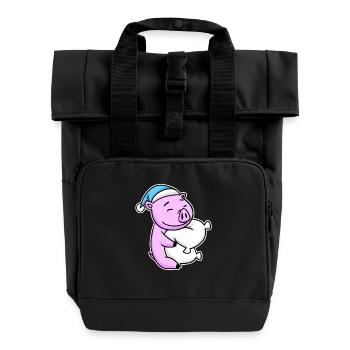 Cochon avec oreiller et bonnet somnolent - Sac à dos Roll Top à deux anses - noir - Devant
