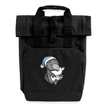 Corbeau avec oreiller et bonnet somnolent - Sac à dos Roll Top à deux anses - noir - Devant