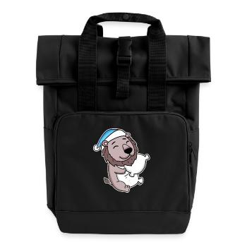 Lion avec oreiller et bonnet somnolent - Sac à dos Roll Top à deux anses - noir - Devant