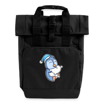 Pingouin avec oreiller et bonnet somnolent - Sac à dos Roll Top à deux anses - noir - Devant