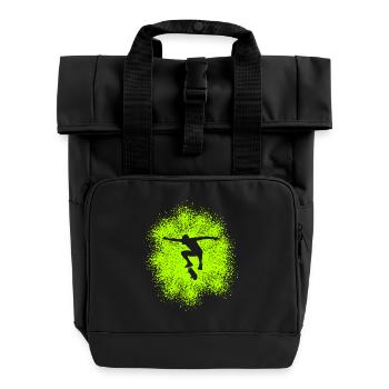 Skater Flip Trick Skateboard - Roll Top Backpack with Two Handles - black - Front