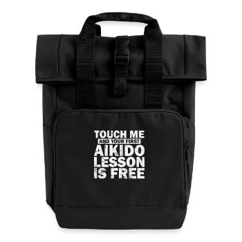 Touch me and your First Aikido Lesson is Free - Rolltop Rucksack mit zwei Griffen - Schwarz - Vorne