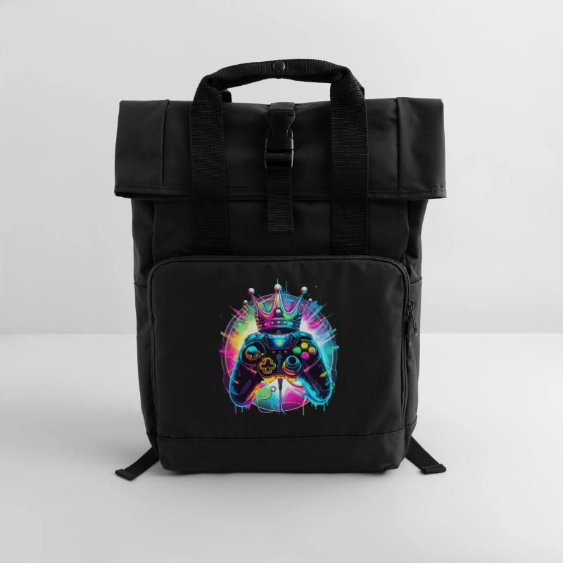 Gaming Controller mit Krone Rolltop Rucksack mit zwei Griffen