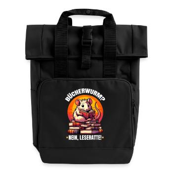 Bücherwurm? Nein, Leseratte! Süße Ratte liest Buch - Rolltop Rucksack mit zwei Griffen - Schwarz - Vorne