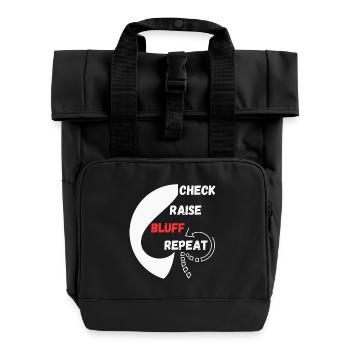 Repeat Poker "Schach, Raise, Bluff, Repeat" - Rolltop Rucksack mit zwei Griffen - Schwarz - Vorne