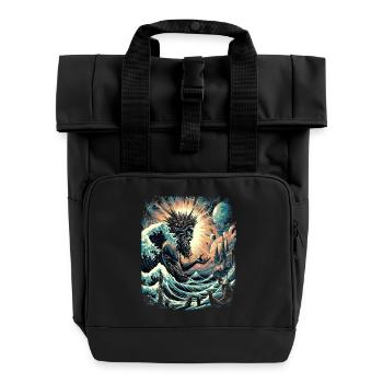 Poseidon's Great Wave off Kanagawa - Roll Top Backpack with Two Handles - black - Front