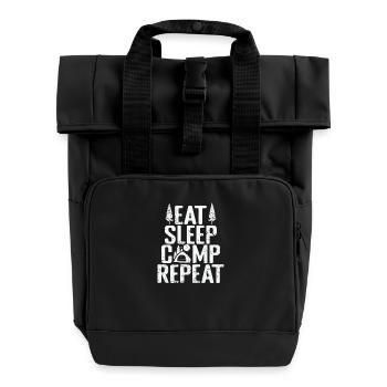 Eat Sleep Camp Repeat Holiday Hobby - Roll Top Backpack with Two Handles - black - Front