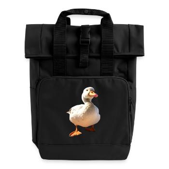 Goose, Goose, Chick, Cute Goose, Duck, Little Geese - Roll Top Backpack with Two Handles - black - Front