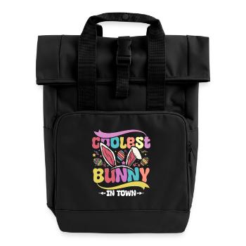 Kids Coolest bunny in town easter - Roll Top Backpack with Two Handles - black - Front