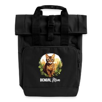 Bengal Cat Bengalkatze - Roll Top Backpack with Two Handles - black - Front