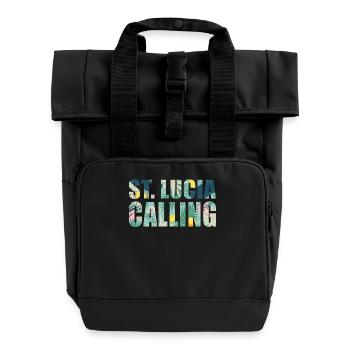 St. Lucia Souvenir-Urlaub - Rolltop Rucksack mit zwei Griffen - Schwarz - Vorne