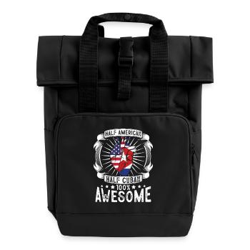 Cuba USA Flag - Half American Half Cuban - Roll Top Backpack with Two Handles - black - Front