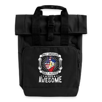 Philippines USA Flag - Half American Half Filipino - Roll Top Backpack with Two Handles - black - Front