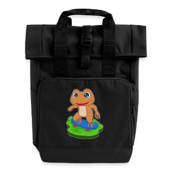 Frosch Skater Skateboard Sport - Rolltop Rucksack mit zwei Griffen - Schwarz - Vorne
