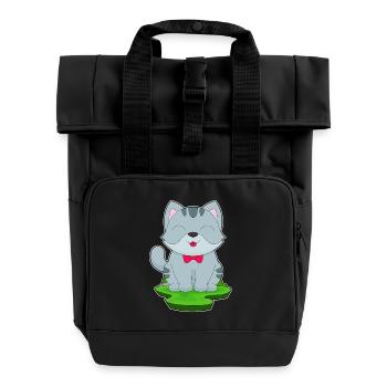 Cat Bow - Roll Top Backpack with Two Handles - black - Front