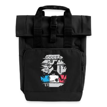 Soccer France Goal Shot Ball Explosion Fan - Roll Top Backpack with Two Handles - black - Front