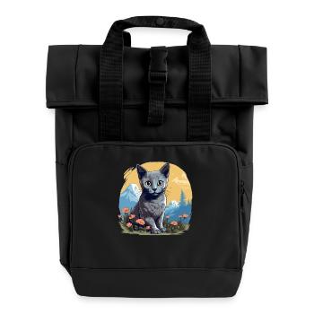Russian Blue Cat Russisch Blau Katze - Roll Top Backpack with Two Handles - black - Front