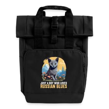 Russian Blue Cat Russisch Blau Katze - Roll Top Backpack with Two Handles - black - Front