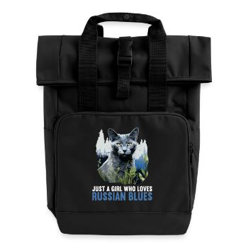 Russian Blue Cat Russisch Blau Katze - Roll Top Backpack with Two Handles - black - Front