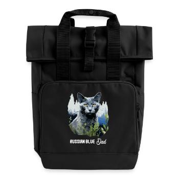 Russian Blue Cat Russisch Blau Katze - Roll Top Backpack with Two Handles - black - Front