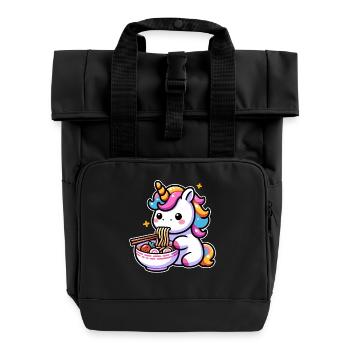 Japanese Kawaii Unicorn Ramen Asian Cuisine - Roll Top Backpack with Two Handles - black - Front