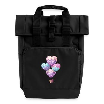 Colorful Hearts Balloons Flying High - Roll Top Backpack with Two Handles - black - Front