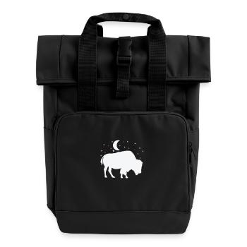 Bison im Mondschein - Rolltop Rucksack mit zwei Griffen - Schwarz - Vorne