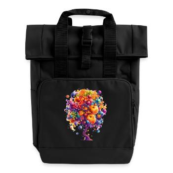 Bunte Weltenbaum Explosion - Rolltop Rucksack mit zwei Griffen - Schwarz - Vorne