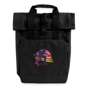Skateboard Sonnenuntergang Silhouette - Rolltop Rucksack mit zwei Griffen - Schwarz - Vorne