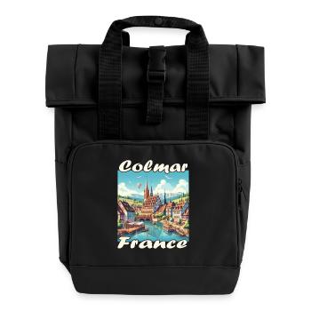 Vieille ville de Colmar, port et canal de style colonial - Sac à dos Roll Top à deux anses - noir - Devant