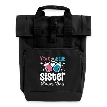 Pink or blue sister loves you Gender Reveal - Rolltop Rucksack mit zwei Griffen - Schwarz - Vorne