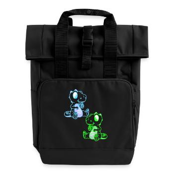 Fantasy Kinder Dinoe Dinosaurier Drachen Retro - Rolltop Rucksack mit zwei Griffen - Schwarz - Vorne