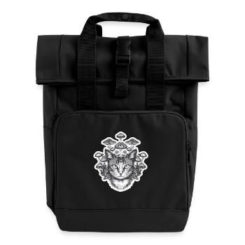 Surreal cat with third eye and mushrooms on its head - Roll Top Backpack with Two Handles - black - Front